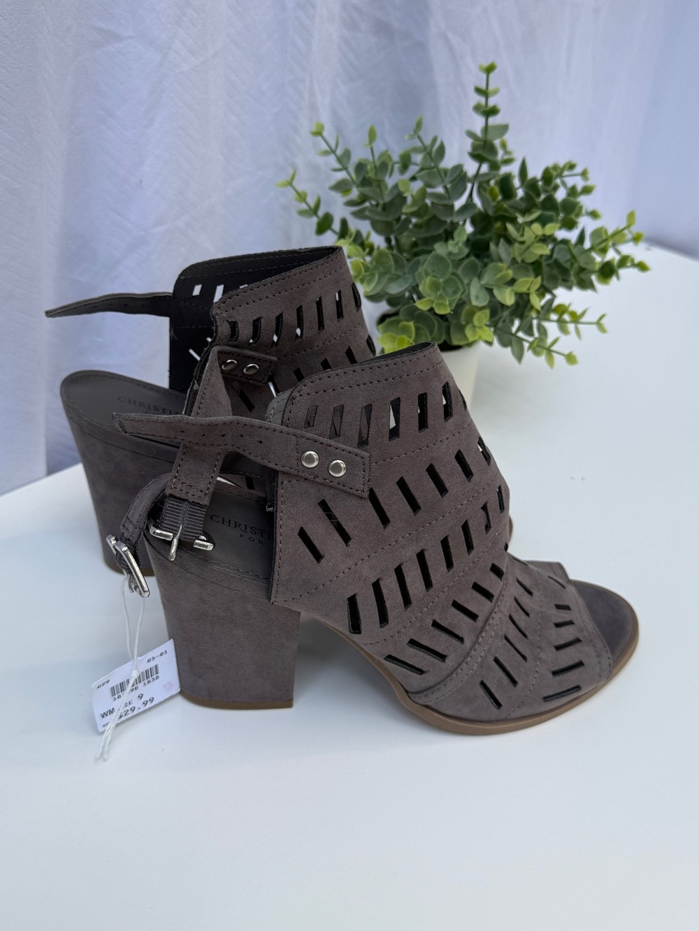 Christian Siriano Taupe Cutout Block Heel Sandals